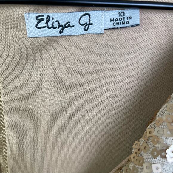 Eliza J Gold Sequin Dress Party Cocktail Formal Glam Cowl Neck Size 10 - Picture 7 of 8